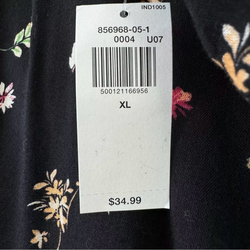 Old Navy Blouse Top Womens XL Black Multicolored Floral Poet Oversized Relax - Picture 6 of 15